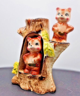 Ceramic Bears on Tree Salt & Pepper Shakers