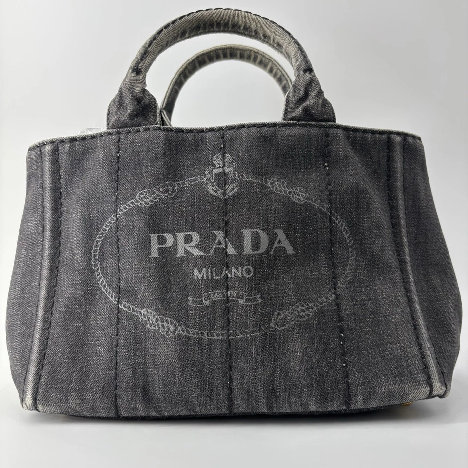Bolso de Mano PRADA CANAPA Canapa Lona Denim Negro 1BG439 Auténtico con Tarjeta Foto 3 de 4