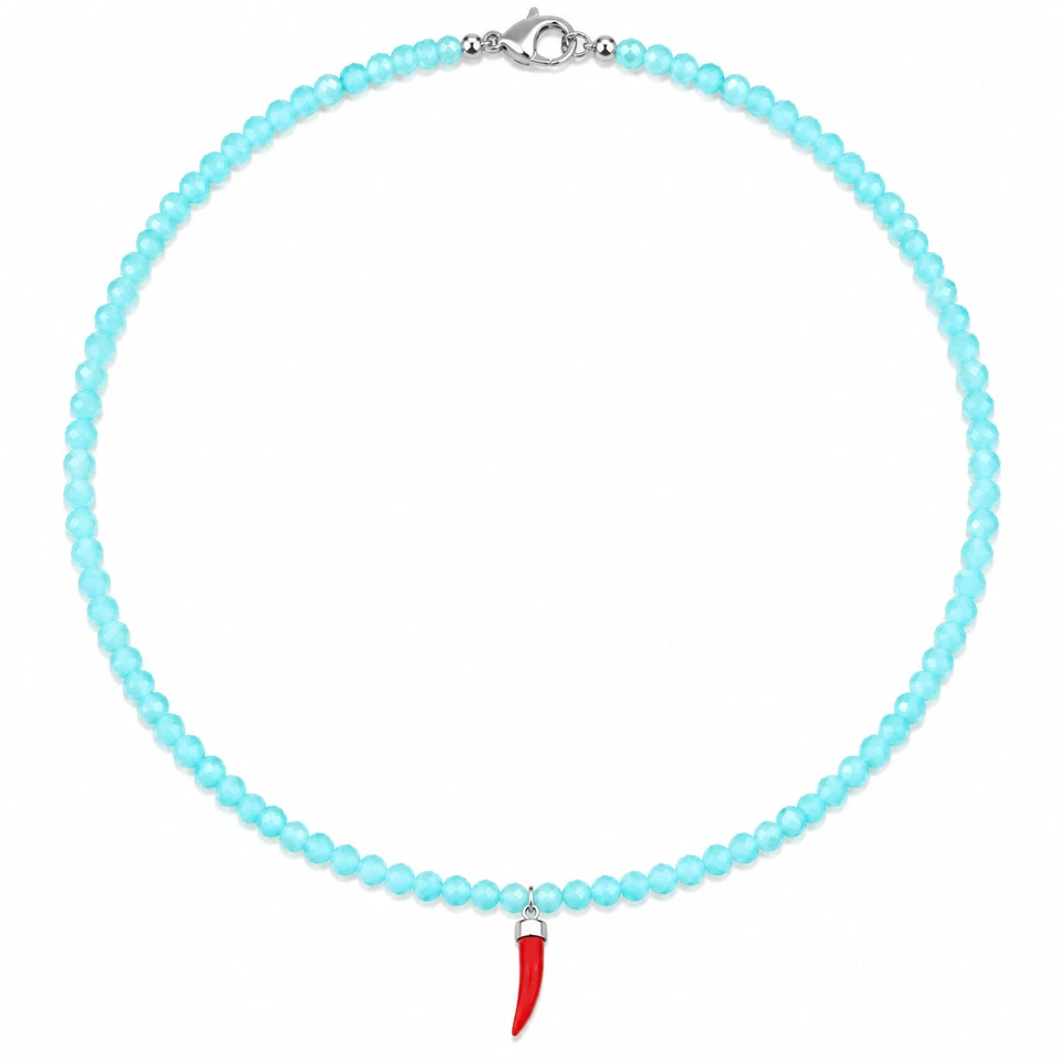Collier avec cristaux amazonites corne de corail et fermeture en acier - Photo 1/1