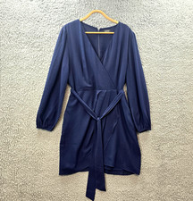 Forcast Womens Wrap Dress Size 16 Navy Blue Long Sleeve V-Neck