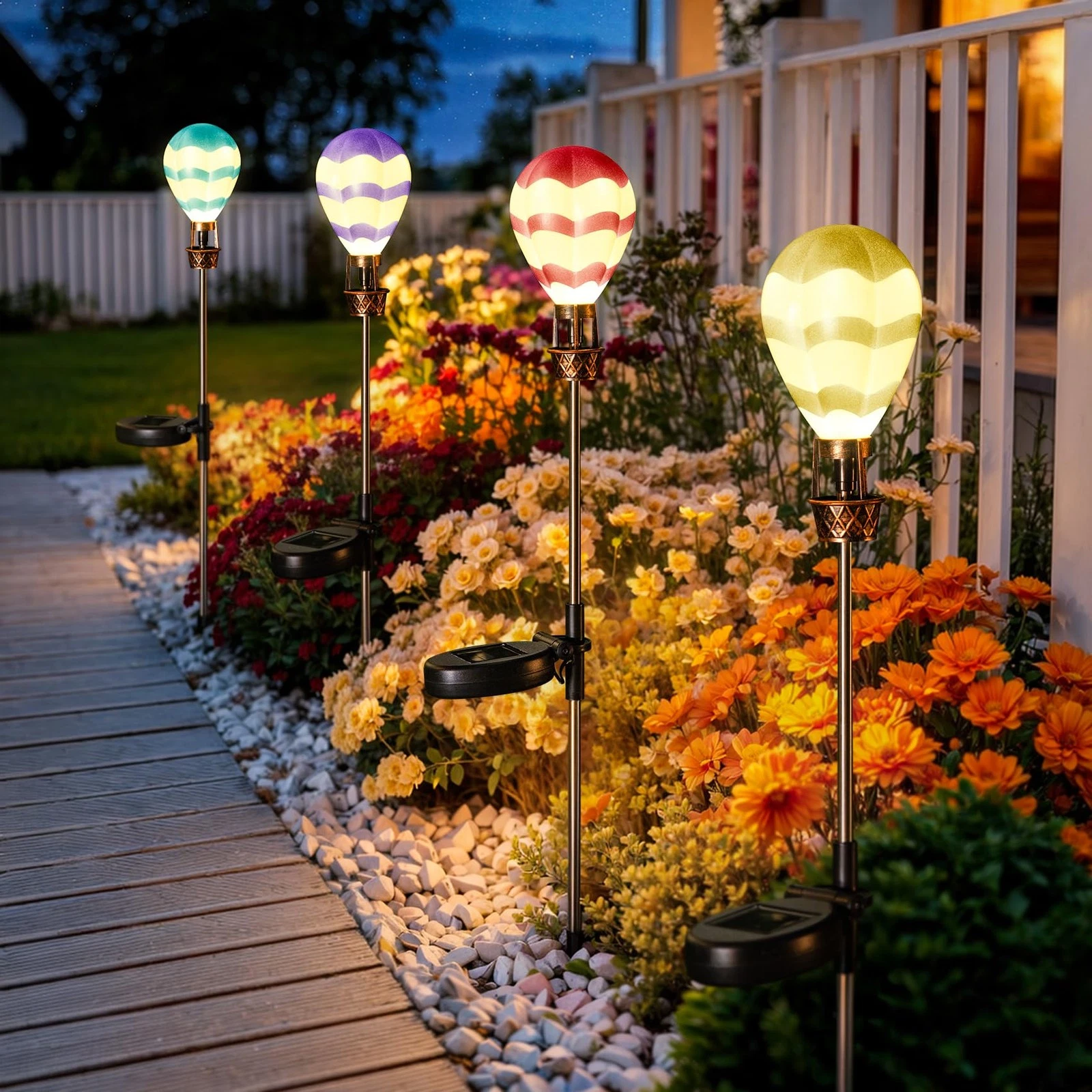 Solar Garden Decor - 4 Pack Hot Air Balloon Solar Lights Outdoor Waterproof S...