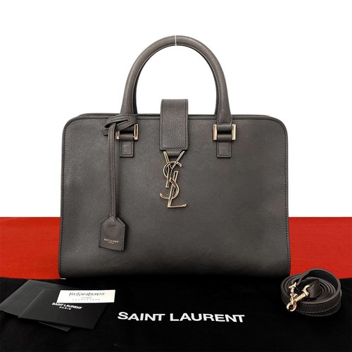 Yves Saint Laurent Baby Cabas Shoulder Bag Leather Gray with Papers #TVB3458