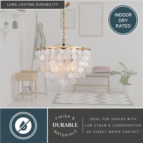 Vaxcel Lighting P0394 Elsa 20"W 3 Light Capiz Shell Pendant - Brass - Picture 9 of 12