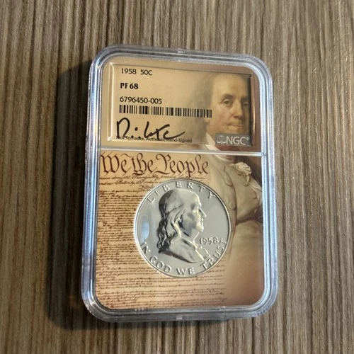 1958 FRANKLIN HALF DOLLAR NGC PF 68 RICK TOMASKA HAND SIGNED NICE ORIGINAL COIN