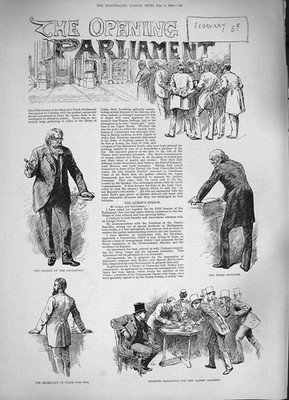 Old Antique Print 1884 Parliament Prime Minister Lord Salisbury Bradlaugh 19th