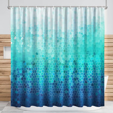 Ombre Blue Shower Curtain, Modern Geometric Shower Curtain for Bathroom with 12
