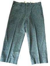 LL BEAN Mens Vintage 60s Wool Herringbone Pants, Black Gray Cursive Script