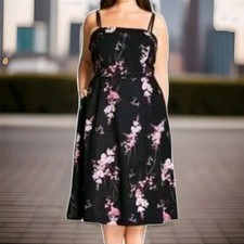 City Chic Retro Dark Romance Midi Dress Sz 14/L Black Floral Cottage Boho Nwt