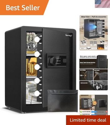 Large Security Safe with Backlit Keypad & Fireproof Waterproof Bag - 2.5 Cu Ft