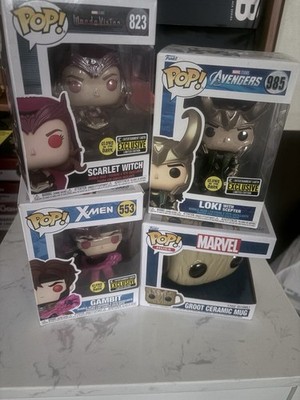 Funko Pop! Vinyl: Marvel Lot, Groot Mug, Loki w Scepter, Gambit, and Wanda