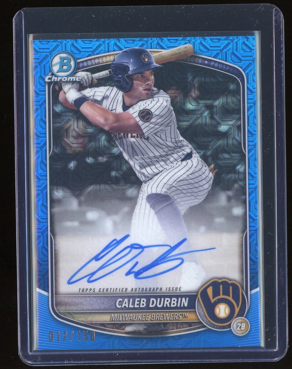Caleb Durbin 2025 Bowman Mega box #BMA-CDU Chrome Prospect Blue ON CARD Auto/150
