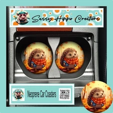 Car Coasters Hedgehog Autumn Trees and Leaves Fall Set of 2 Neoprene Absorbent