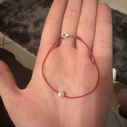 Red Sliding String With Natural Freshwater Single Pearl Bracelet 8in - Picture 4 of 4