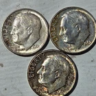 Lot of 3 Roosevelt silver dimes.1961 1961d 1962d Unc