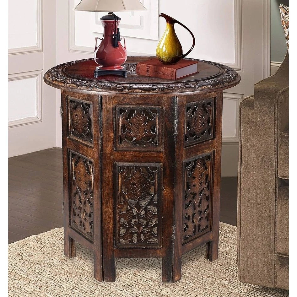 NIB The Wooden Town Wooden Octagon Table Dark Brown - Image 2 of 4