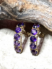 50. VINTAGE 14K Gold Five Round Amethyst Prong Set C shape Stud Earrings 3.6g