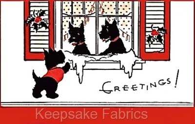 Christmas Scottie Dogs Cotton Crazy Quilt Block Multi Sizes