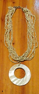 17'' EXPRESS bead multi strand chunky SHELL PENDANT Necklace gold tone link chain