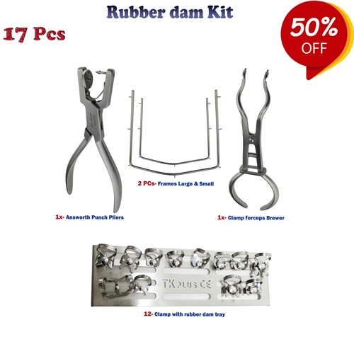 KIT ATTREZZI PER DIGA IN GOMMA DENTALE AVORIO PUNZONE PINZE MORSETTI TELAIO AINSWORTH BREWER CE - Foto 3 di 29