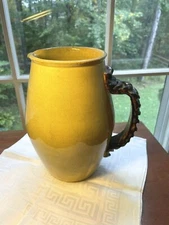 Antique Dieulefit French Earthenware Water Pitcher ocher & brown 9 1/4" x 7 1/2"