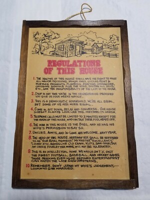 Vintage Wife House Rules Regulations Wood Sign Wall Plaque Master Of The  House