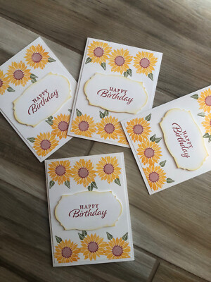 Happy Birthday Cards, Set Of 4 Completed Stampin Up Happy Thoughts Mango Melody