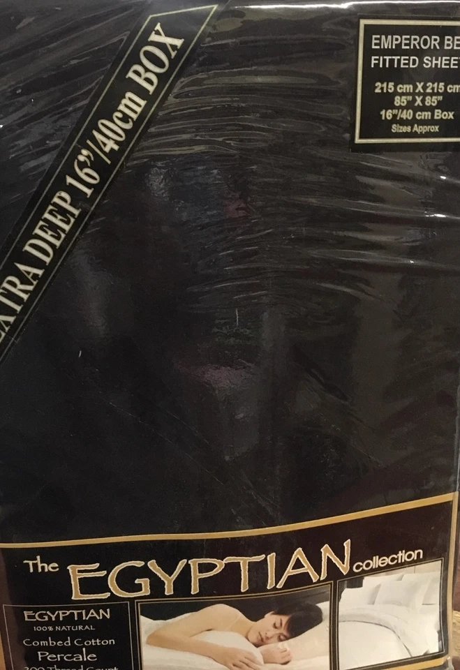 EMPEROR SIZE 200 THREAD COUNT FITTED SHEET 16" DEEP BOX EGYPTIAN COTTON BLACK