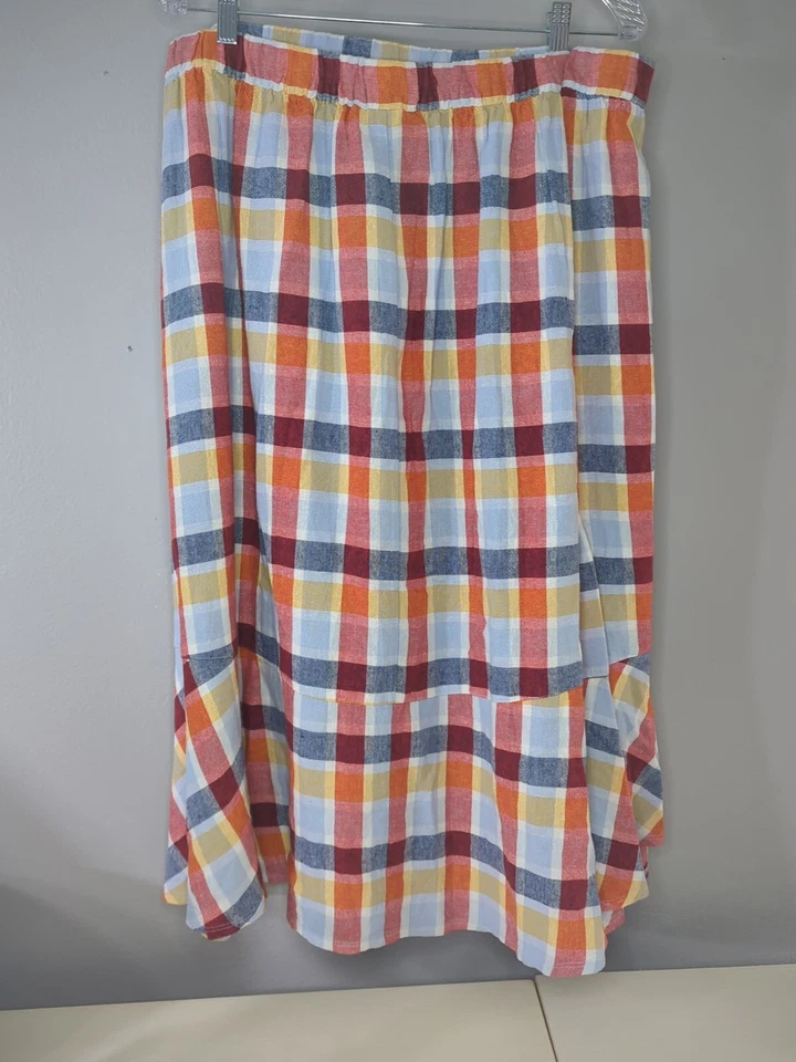 Lane Bryant Women's Plaid Ruffled Faux Wrap Linen Blend Skirt 26/28 (35x30) - Image 2 of 4