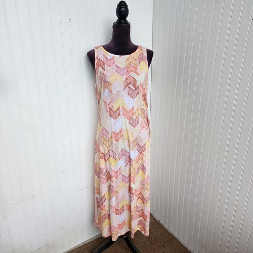 Naturals D&Co Pink Orange Geo Striped Maxi Dress Lined Sleeveless Petite M MP