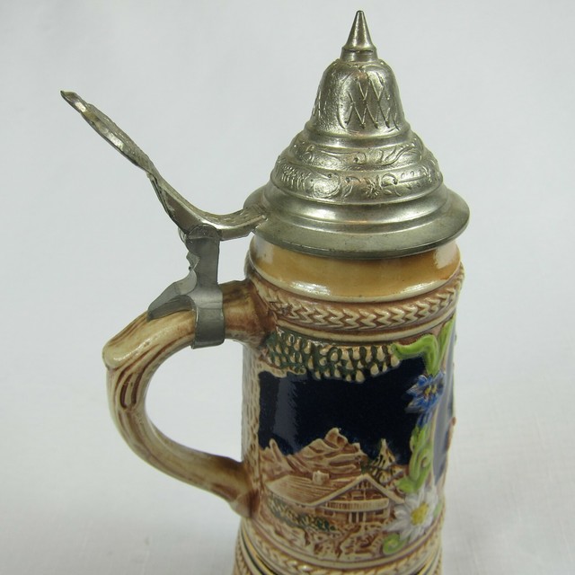 Vintage Gerz German Beer Stein Pewter Lid Music Box Plays O Mein Papa 9
