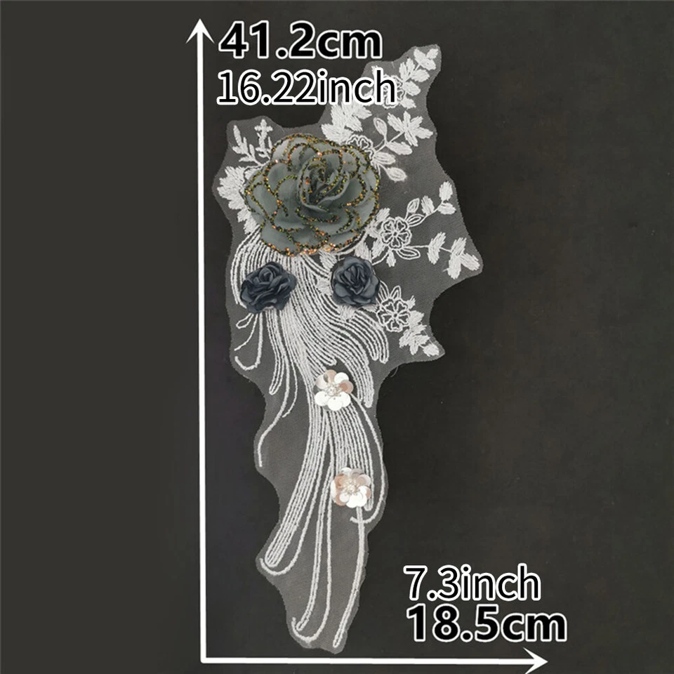 3D Flower Embroidered Mesh Patches Clothes Dress Sewing Applique Sequins Decor - Image 2 of 3