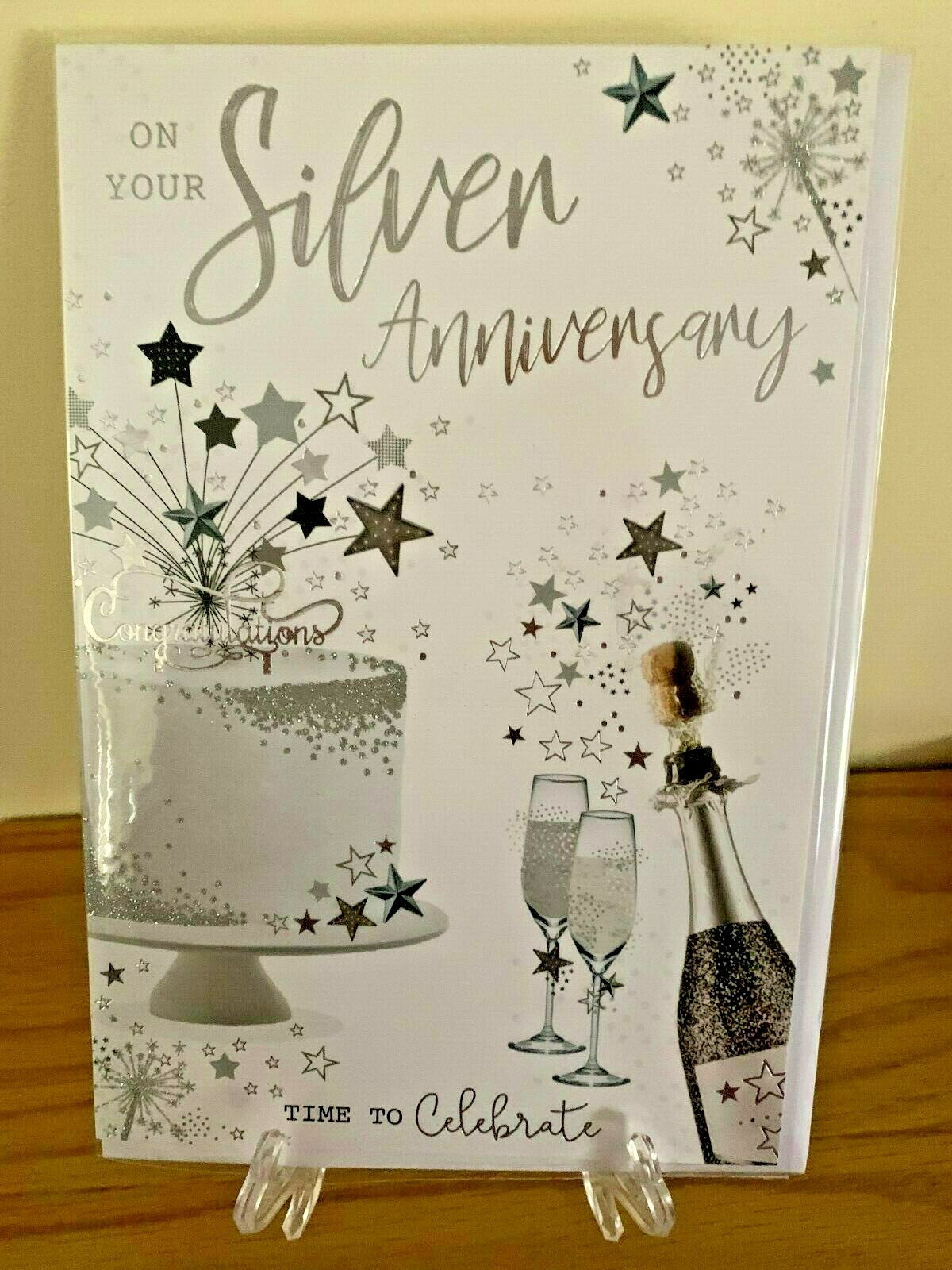 Silver Wedding Anniversary Silver Foil Quality Card Celebrate 25 years Party