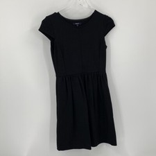 Madewell cap sleeve black knit fit flare shift dress stretch pocket Small S