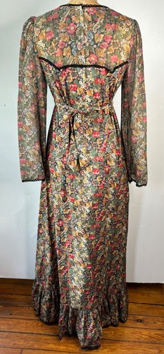 VTG 70'S BOHO FLOWER CHILD PRAIRIE COTTAGECORE CALICO FLORAL MAXI DRESS*S/M - Picture 8 of 8