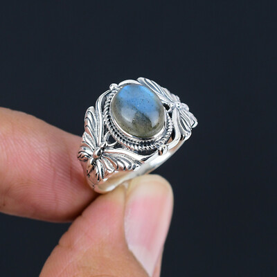 Labradorite Gemstone 925 Sterling Silver Split Shank Ring For Women HR-374