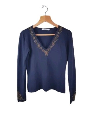 LADIES NAVY BLUE KNITTED JUMPER SWEATER TOP WOMENS PLUS SIZE M M&CO MACKAYS 