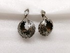 Vintage Damascene Earrings Dangle Hoops Silver Tone Designed Clip-On Spain 1 3/4 — photo 1