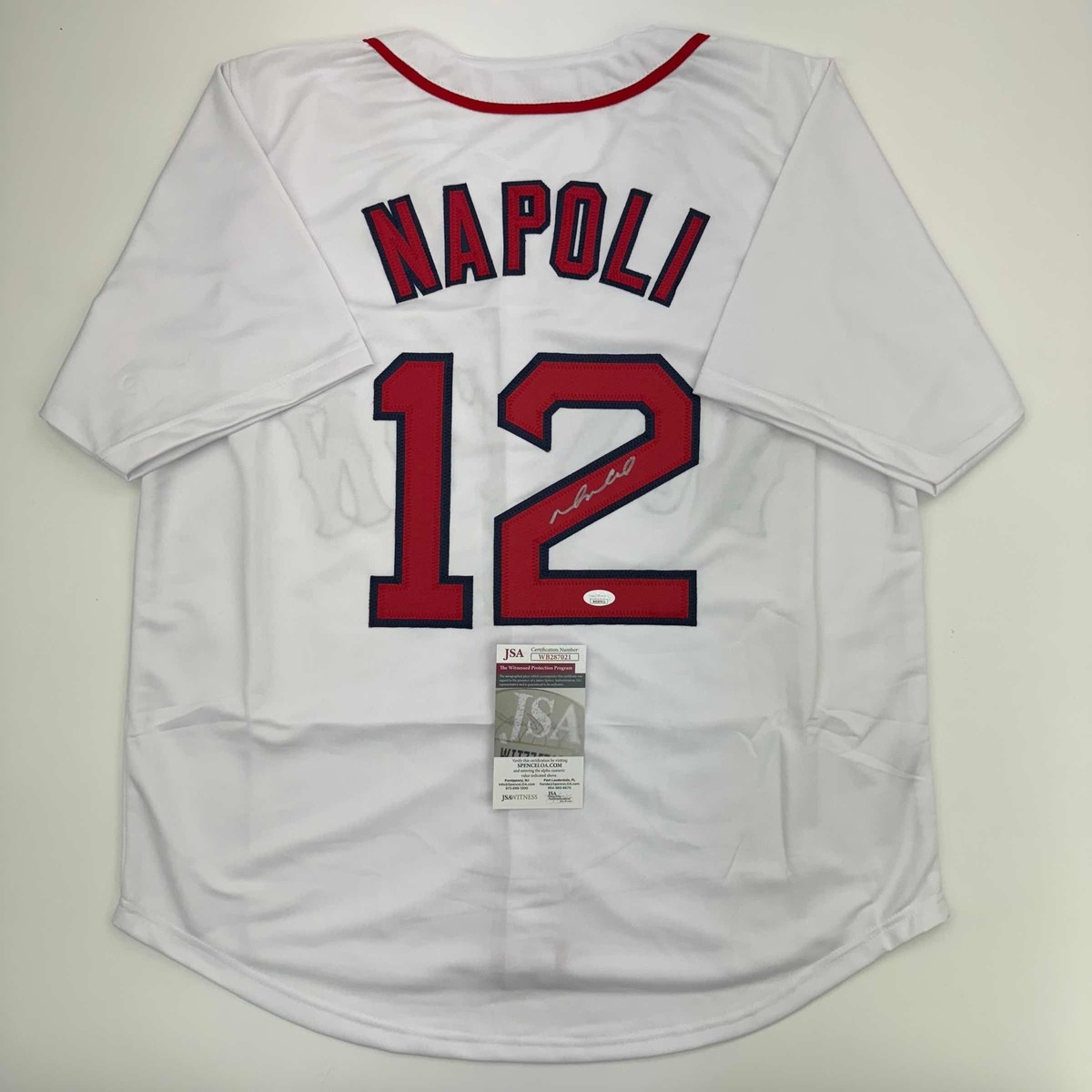 Autographed/Signed Mike Napoli Boston Red Sox White Baseball
