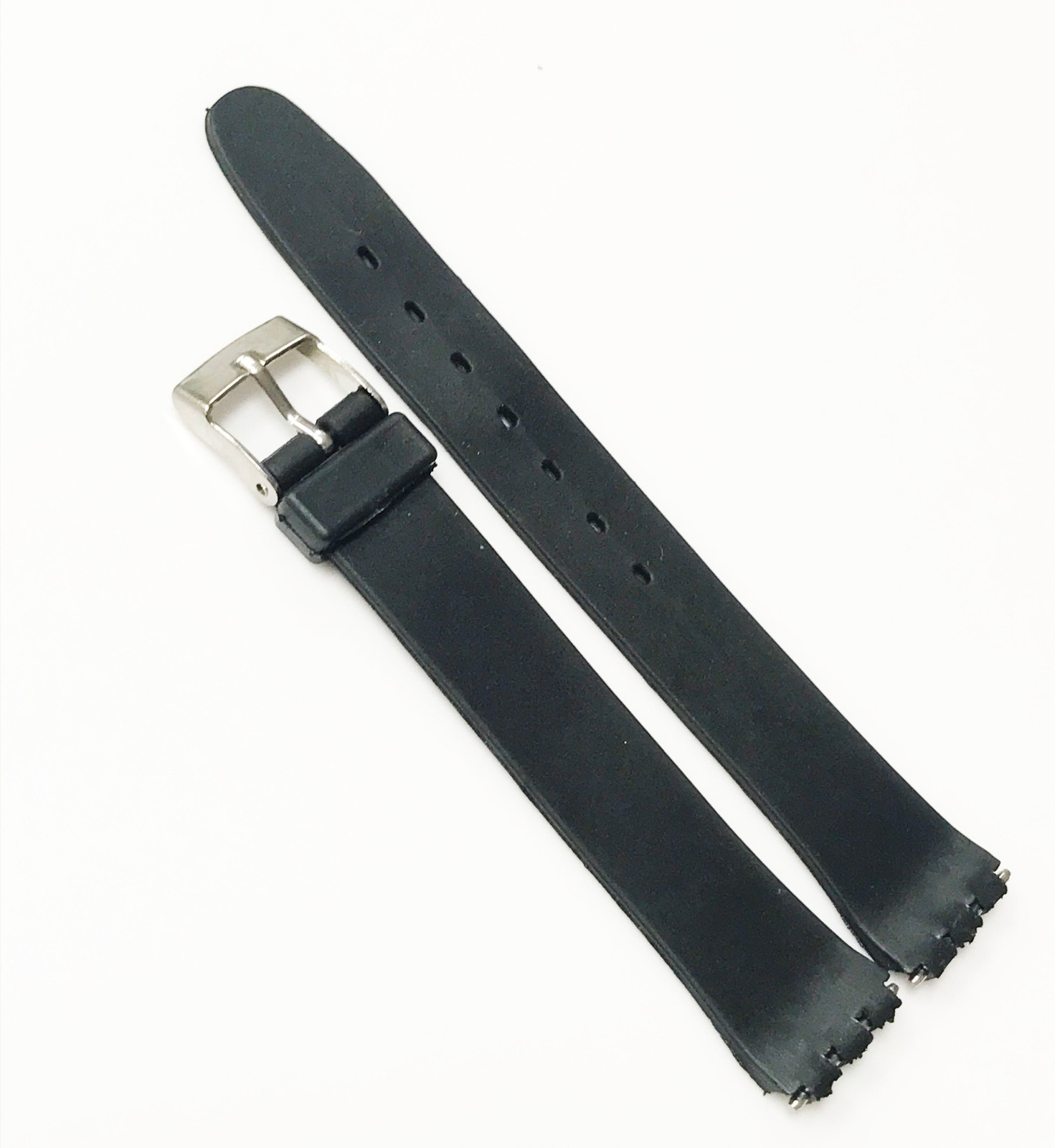 Swatch Original Black 12mm Rubber Jelly Watch Band Silver Buckle Straps