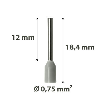 Aderendhülsen 0,75mm² grau isoliert Hülse 12mm Gesamtlänge 18,4mm