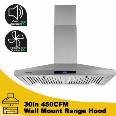 SNDOAS 30in Wall Mount Range Hood Vent Stainless Steel Ducted/Ductless w/LED New