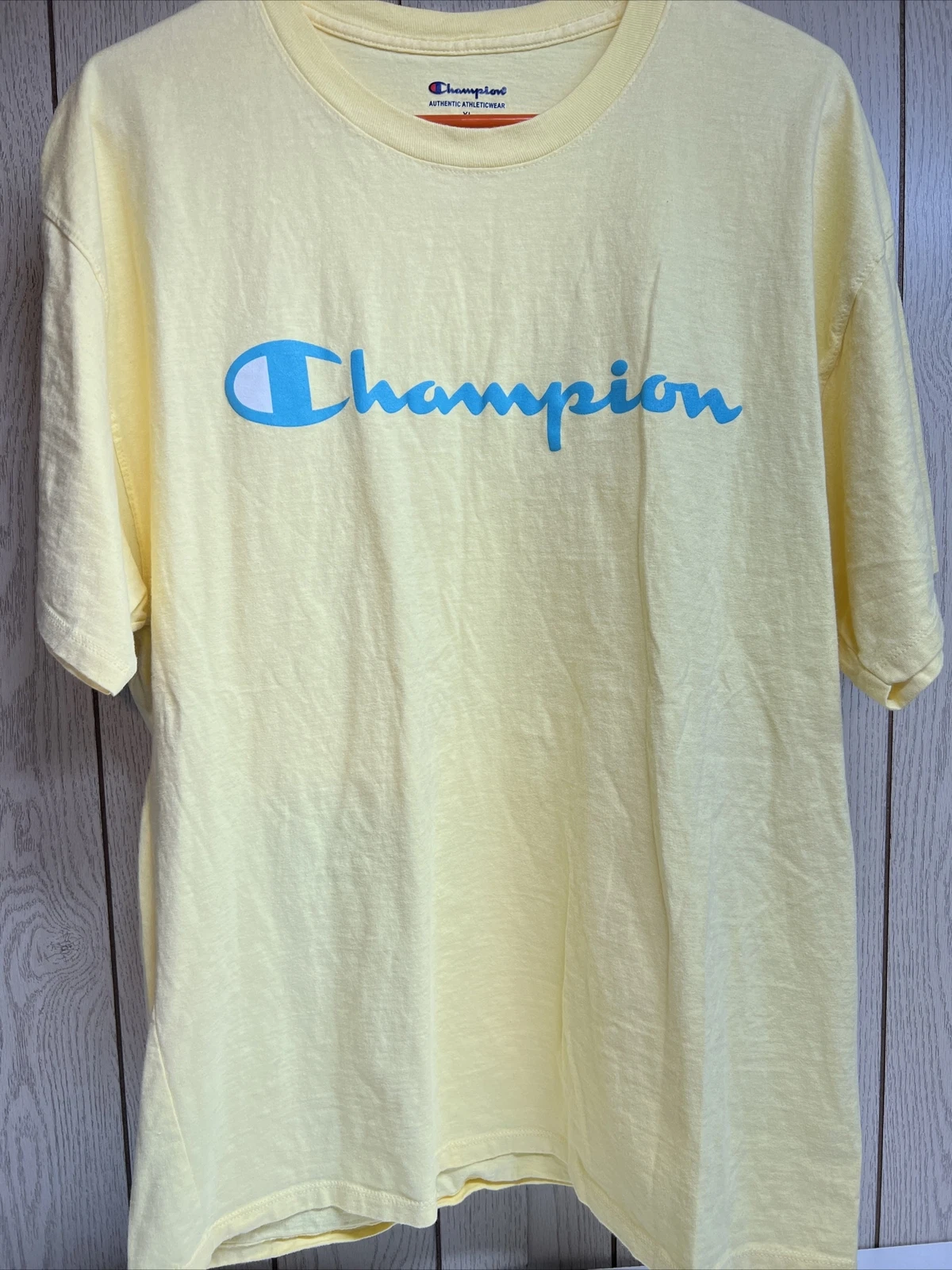 Champion Yellow Tee Shirt Authentic Athletic Wear Crew Neck XL