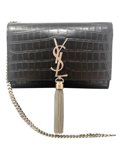 YSL Saint Laurent Kate Silber Hardware geprägte Kroko Quaste Neu mit Etikett - Bild 1 von 13