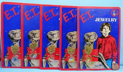 E.T. pendant NECKLACE Lot of 5 MOC '82 vtg Logo Gertie Wig The Extra Terrestrial