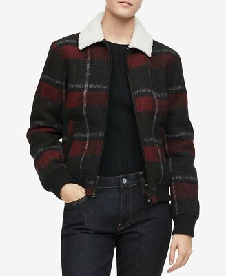 $188 Calvin Klein Jeans Plaid Jacket Tango Red Size S