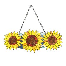 Sunflower Stained Glass Hanging Window Panel Floral Suncatcher Tiffany Style 22"