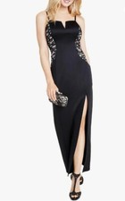 BCX Dress Juniors 3 Maxi Sheath Notch Neckline Spaghetti Strap Lace Panels NEW