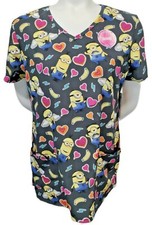 Scrubstar Minions "Love My Minions" Women's V-Neck Print Scrub Top Medium New
