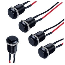 5pcs 12mm Push Button Switch Raised Head ON-Off Normally Open Latching Black