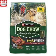 High Protein Dry Dog Food Real Beef Crunchy Kibble Muscle Support 18LB